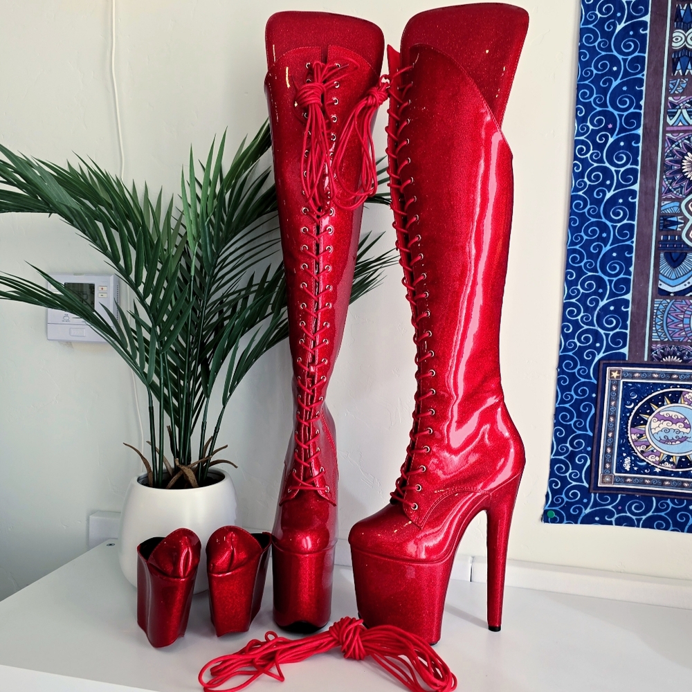 NWOB Hella Heels Glitterati Kansass Over Knee Boots 8" Heel w Protectors